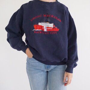 Vintage Horseman 913 Navy Embroidered US Coast Guard Cotton Crewneck Sweater L